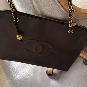 Chanel Dark Brown Leather Shoulder Bag with Gold Accents